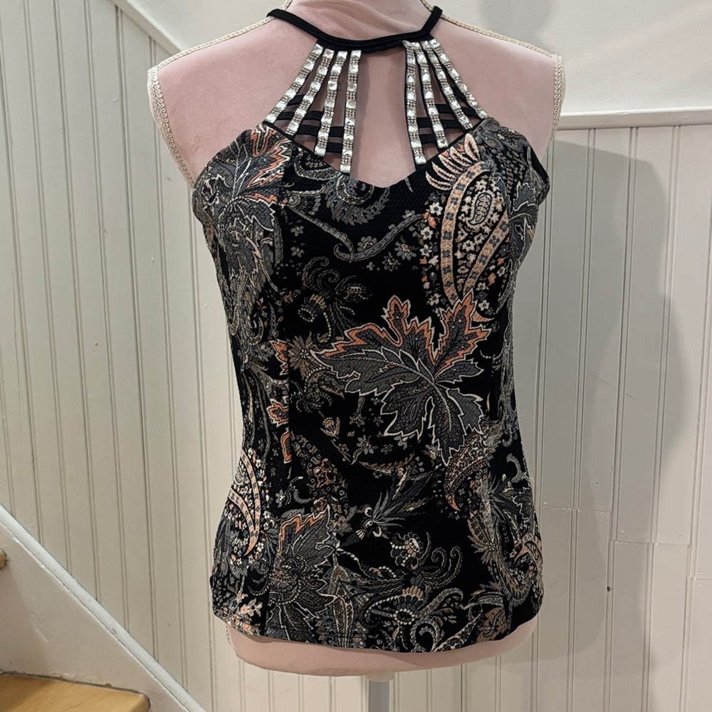 Chic Black Paisley Halter Blouse